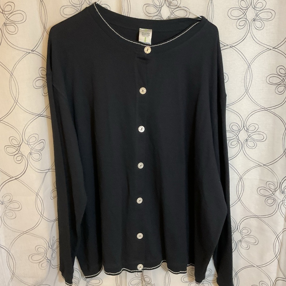 NWT Silver Wear Woman Black Long Sleeve Button Down Cardigan‎ Size 4X